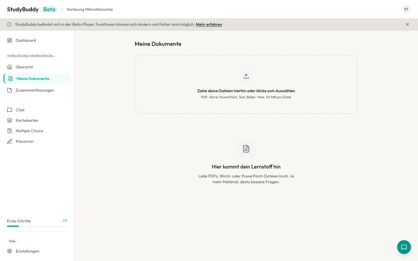 Eigenes Lernmaterial für den KI-Lernzettel hochladen